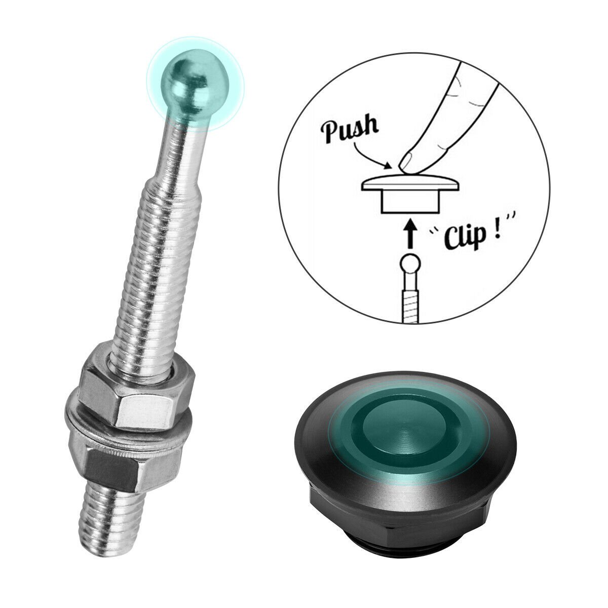Universal Style Push Button Billet Hood Pins Lock Clip Kit Car Quick Pins