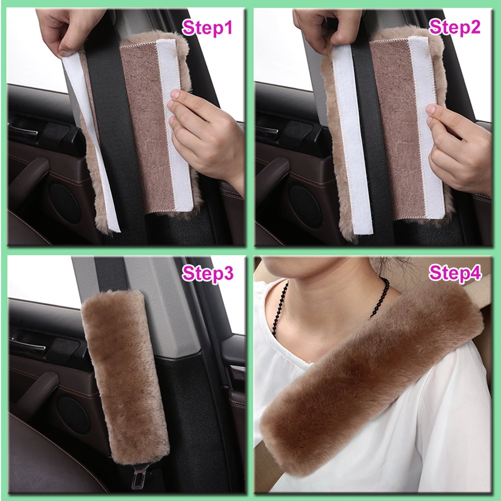Customized New Design Russia Flag Natural Comfort Auto Authentic Sheepskin Car Seat Belt Pads, Wool Soft Texture Shoulder Cover