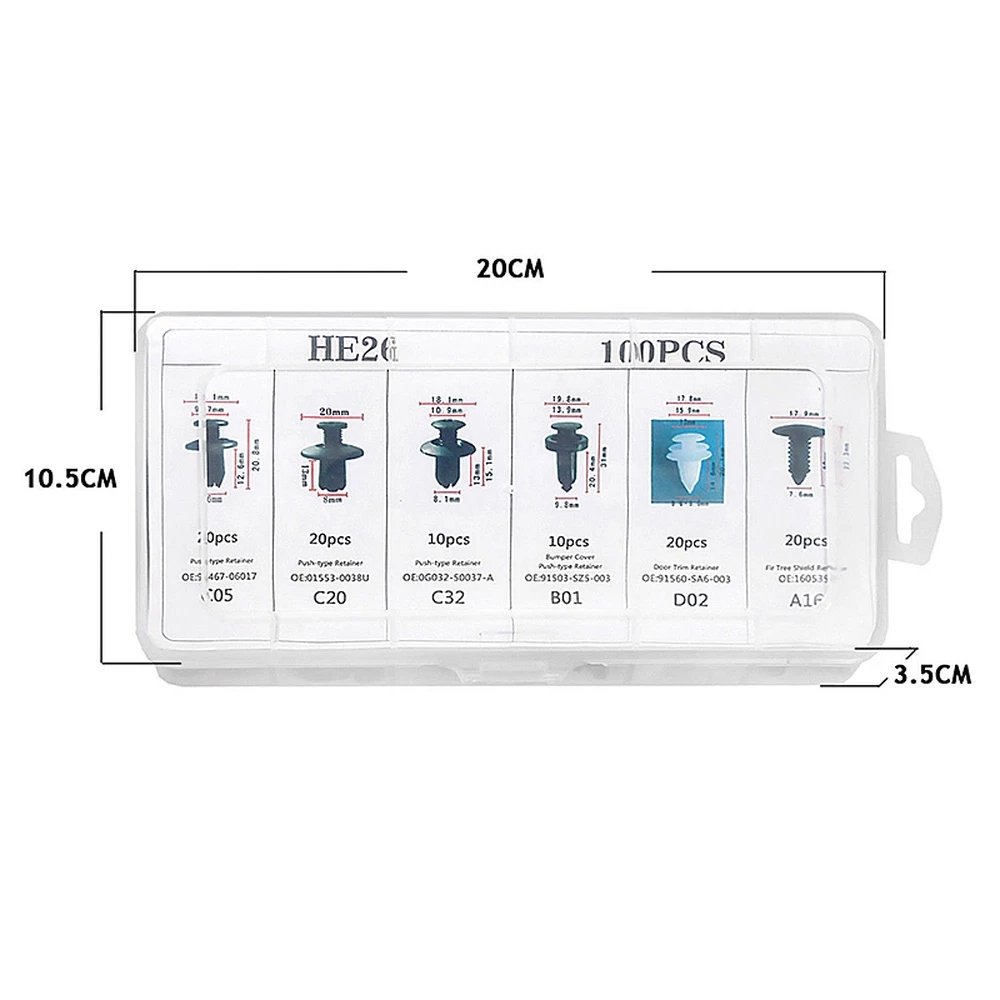 6 Size 100pcs Auto Fastener Clip Mixed Car Body Push Retainer Pin Rivet Bumper Door Trim Panel Retainer Fastener Kit