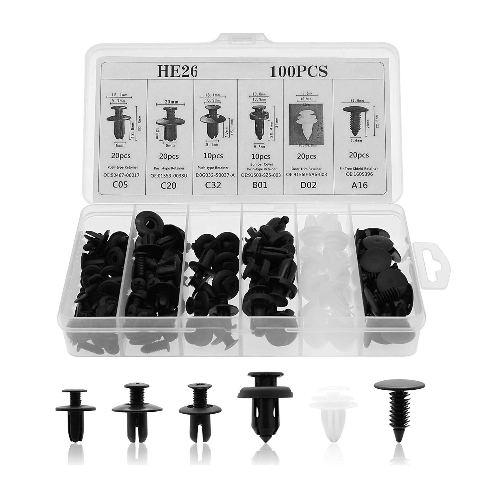 100Pcs 6 Sizes Plastic Clips for Car Auto Fasteners & Clips Plastic Auto Retainer Bumper Clips Rivet Kit