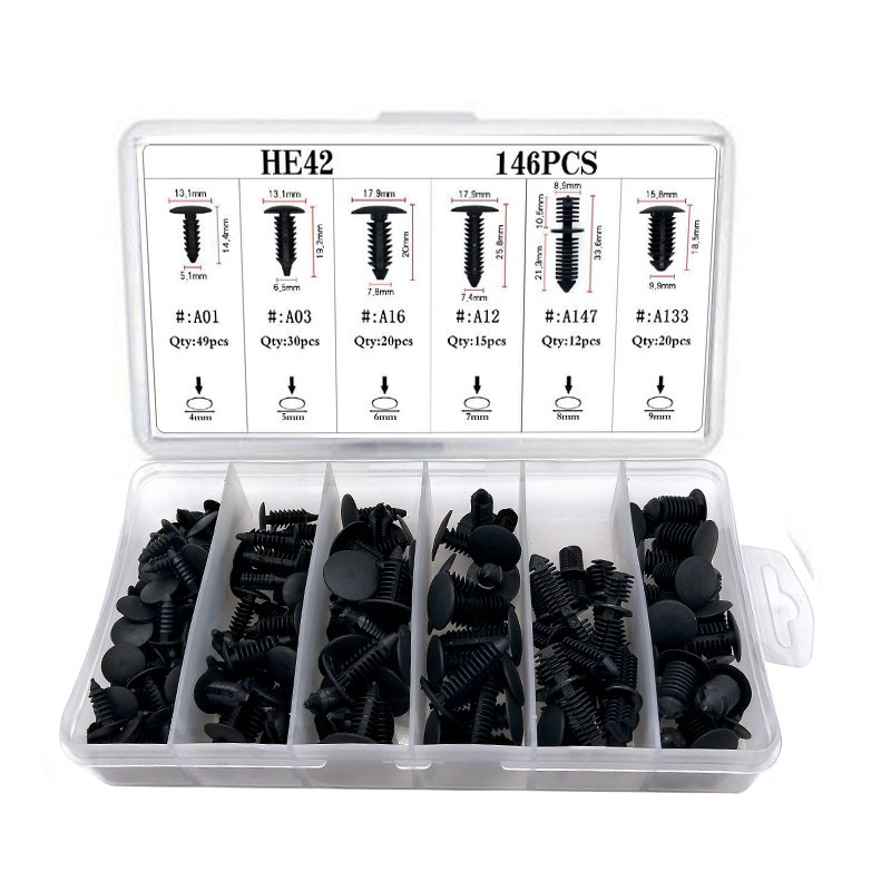 146pcs Nylon Auto Plastic Fasteners Assorted HE42