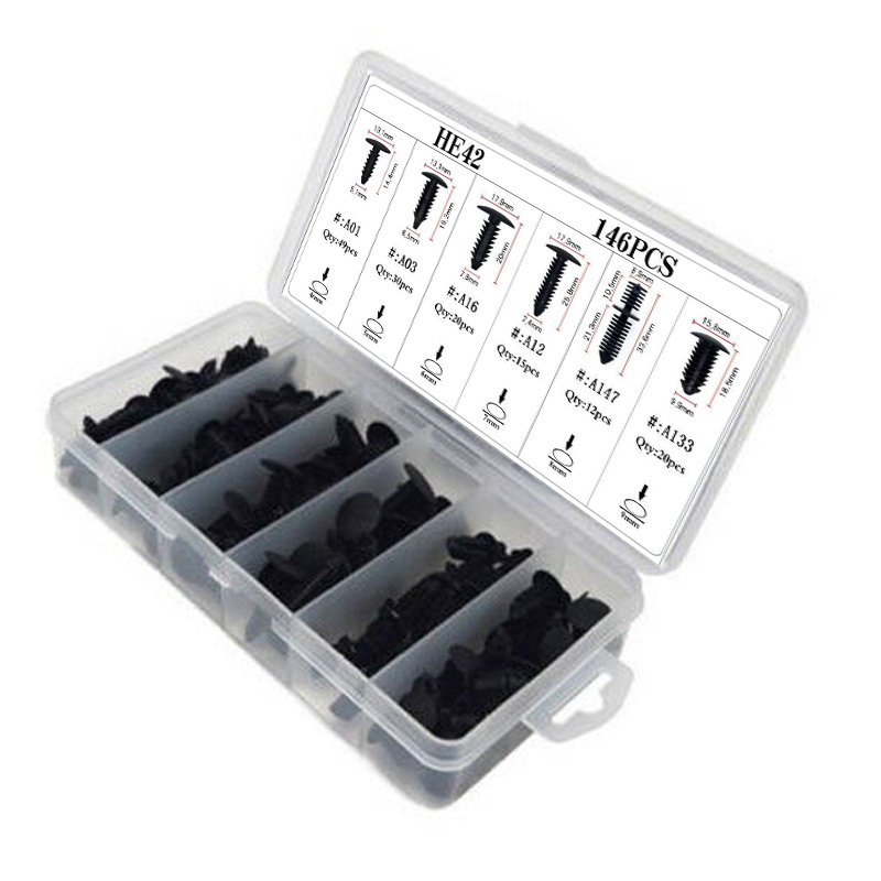 146pcs Nylon Auto Plastic Fasteners Assorted HE42