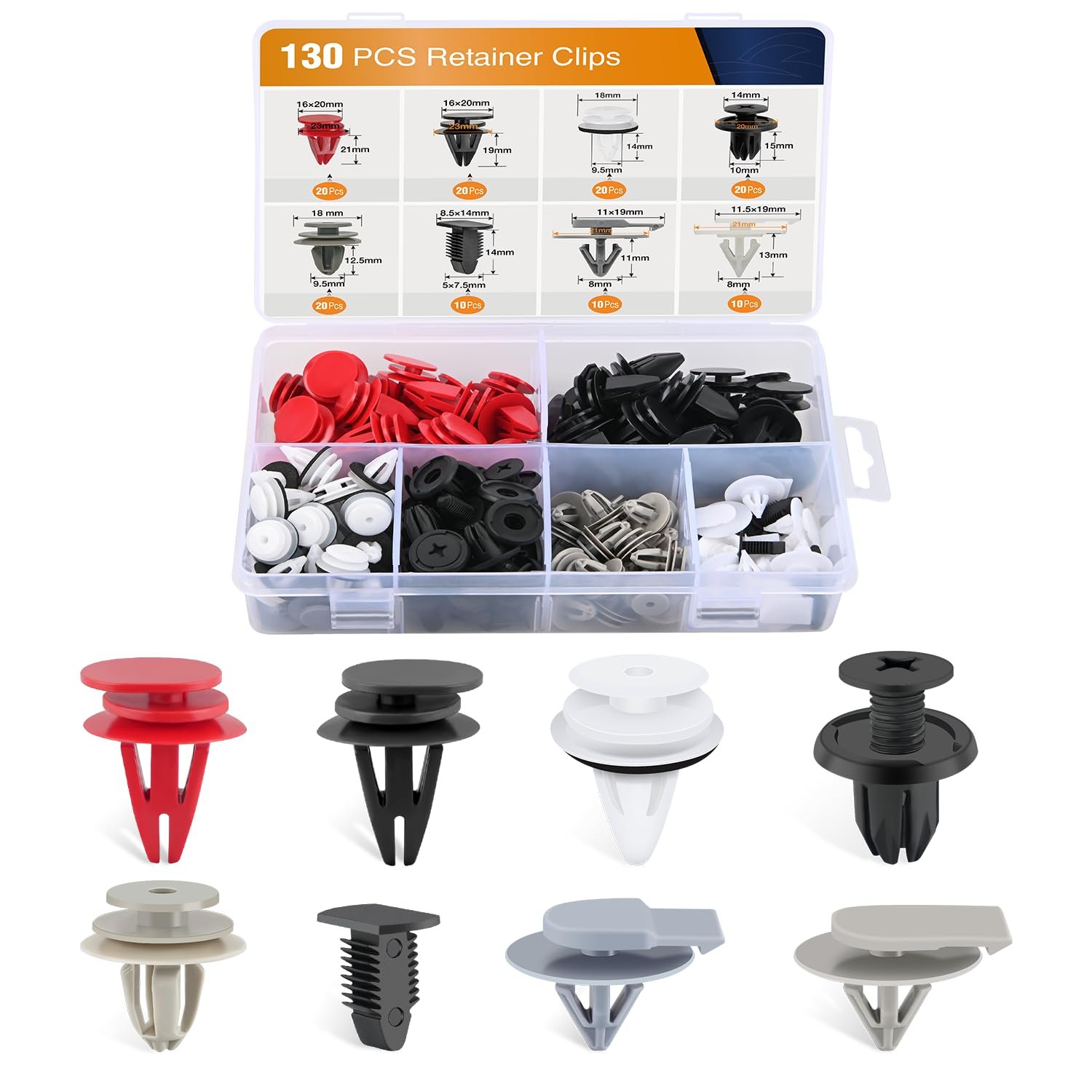 130PCS Body Interior and Exterior Retainer Fastener Clip Rocker Moulding Clip W/Sealer for Mini Cooper 51-71-7-127-742 13-1-480