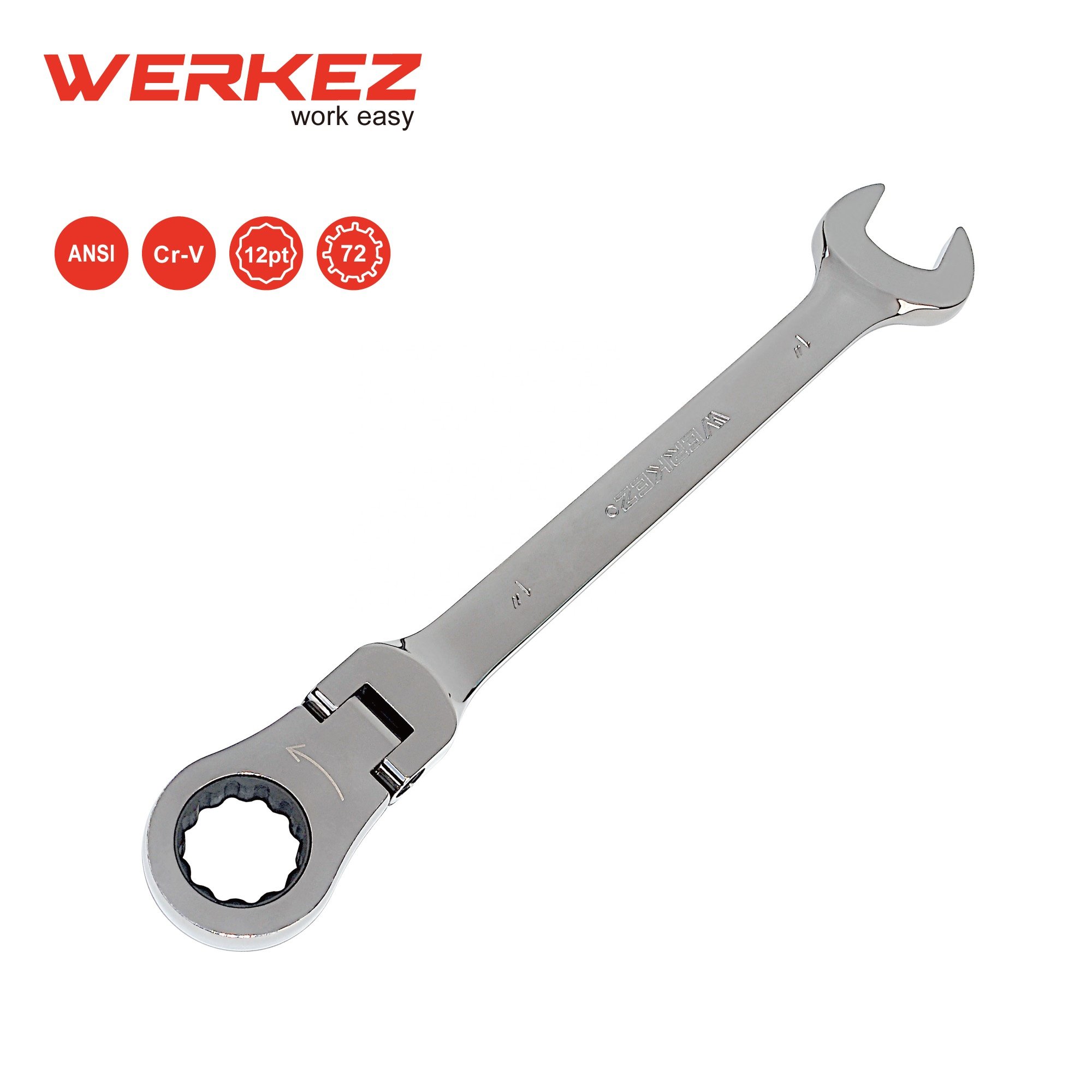 72-Tooth 1\" Combination Wrench Set Convenient Chrome-Plated Cr-V Steel Flexible Ratcheting Spanner for DIY OEM Customizable