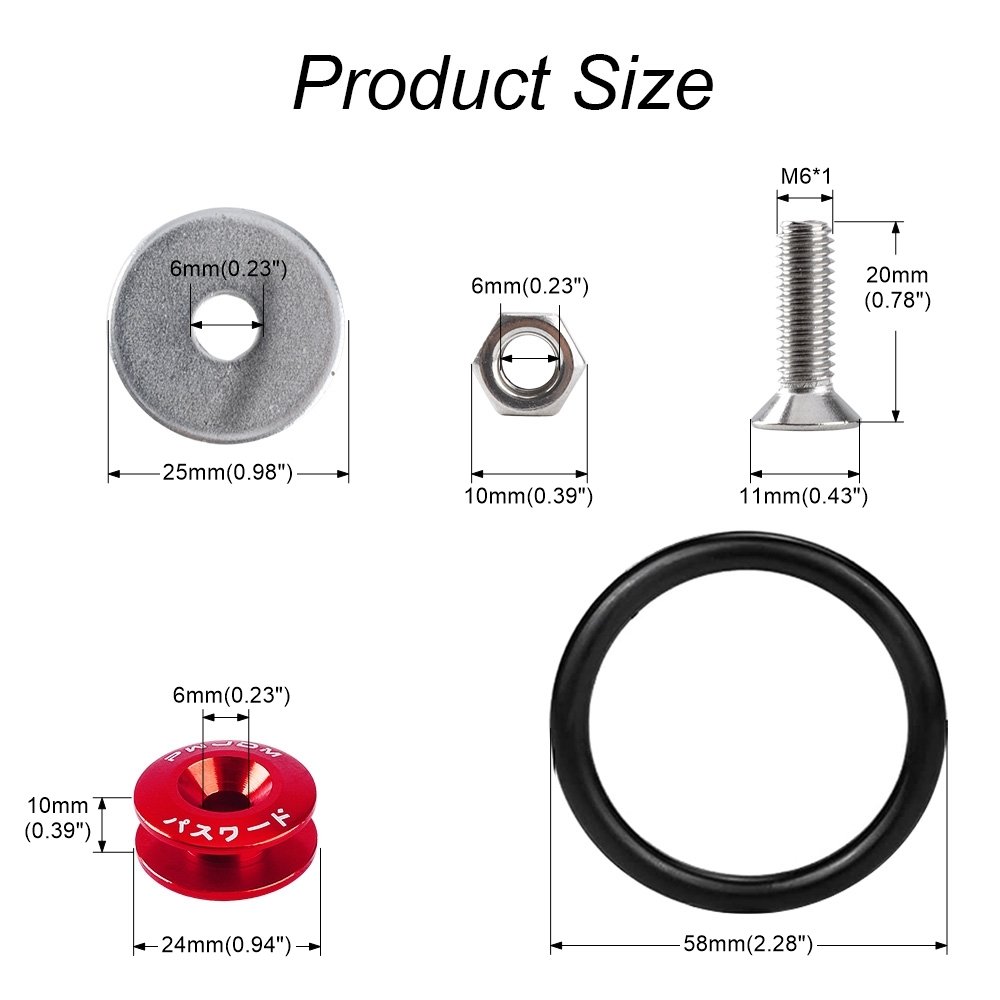 Red Black JDM Aluminum Quick Release Bumper Fasteners For Front Rear Bumper With Rubber Ring