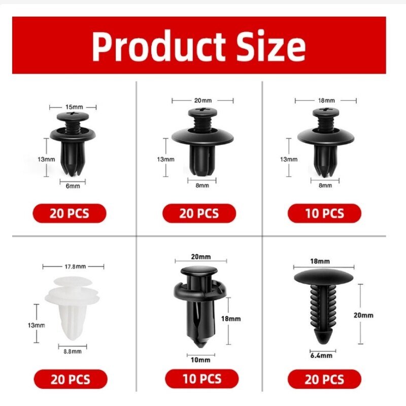 100 Pcs Car Fastener Clips Universal Auto Body Door Trim Panel Retainer Car Screw Bumper Decoration Fastener Plastic Clip