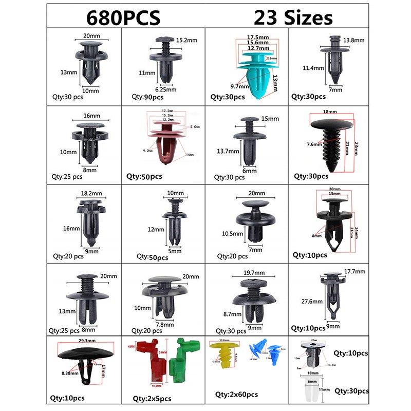 723Pcs Car Push Retainer Clips & Auto Fasteners Assortment Most Popular Sizes Nylon Bumper Fender Rivets Bumper Kit