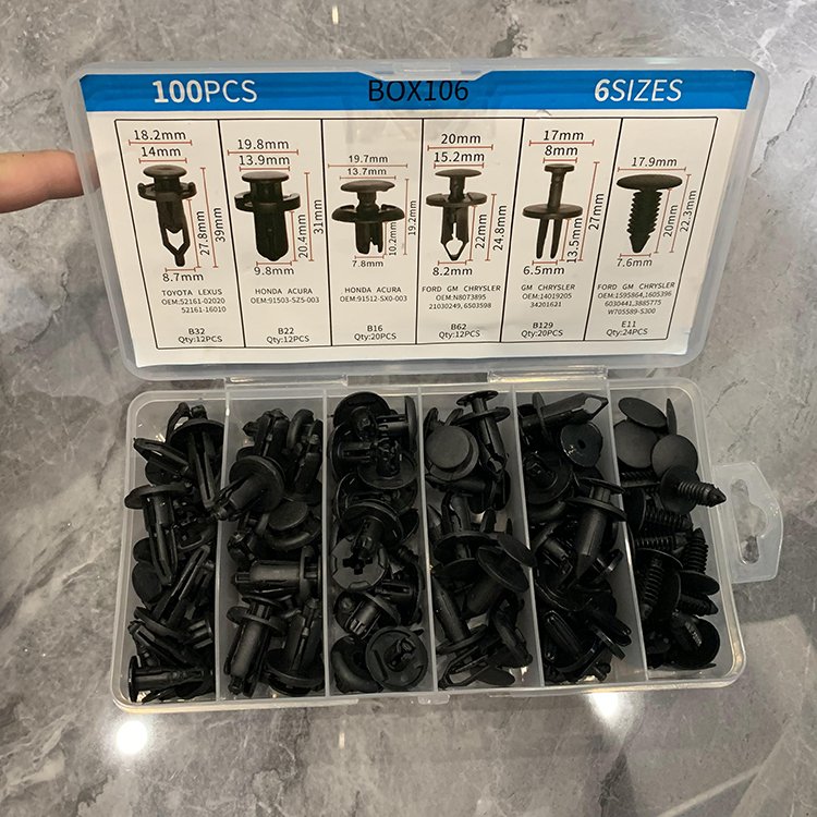 100Pcs/Box Universal Car Clips Kit Plastic High Quality Bumper Fasteners Auto Clips Automotive Push Pin Clips Panel Car Plastic