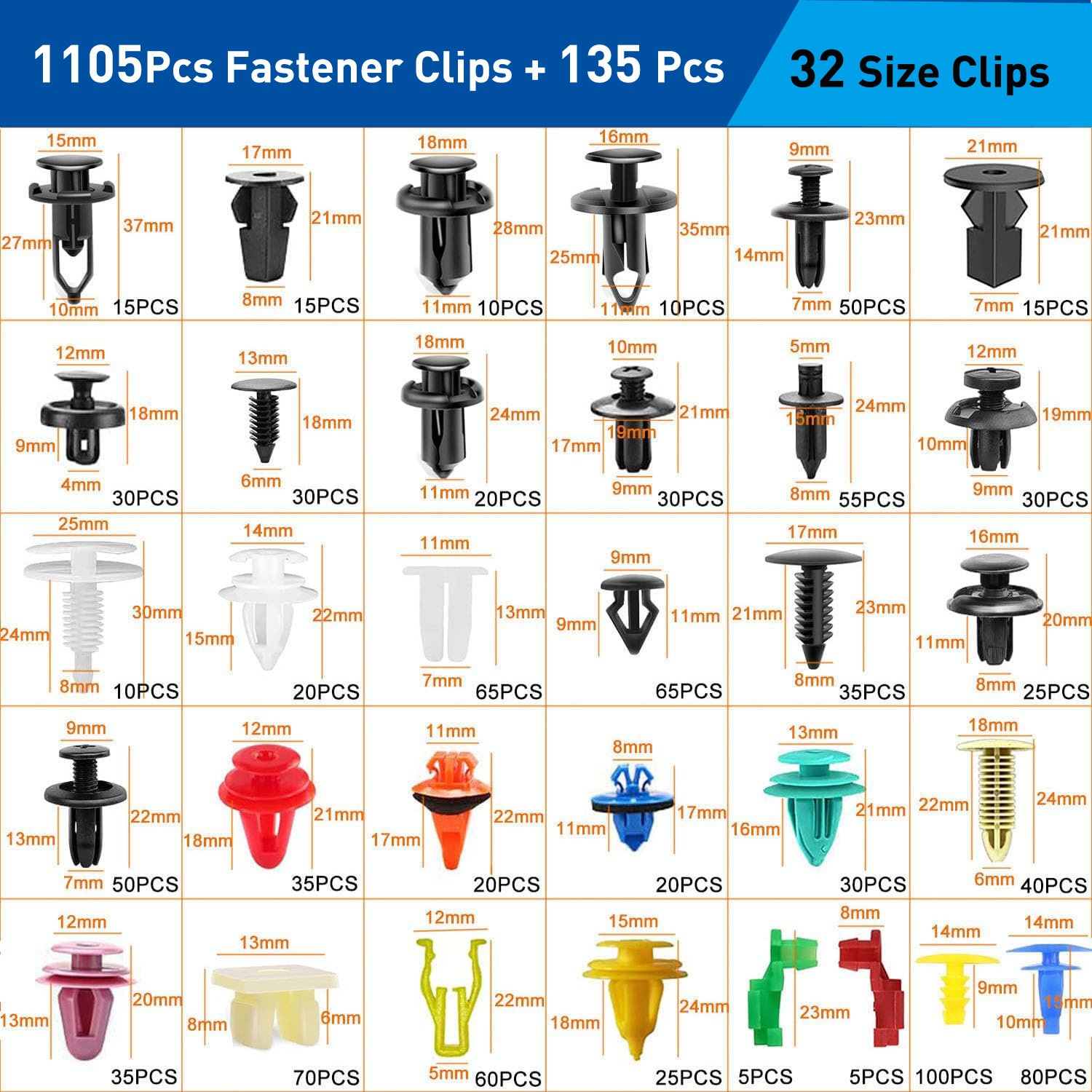 1240 Pcs Universal Auto Push Retainers Kits Manufacture for Body Door Trim Fender Panel Plastic Bumper Sets Fastener Car Clips