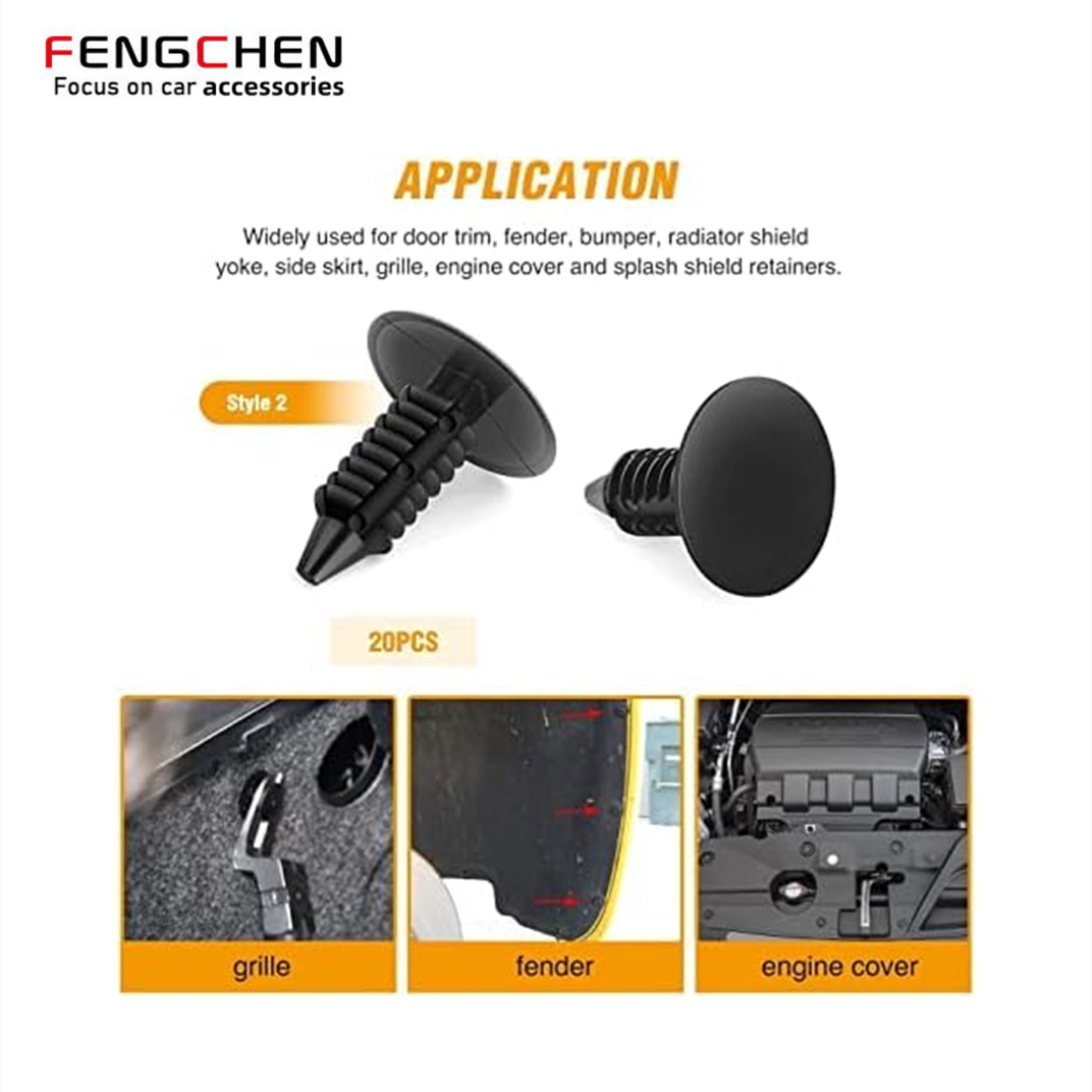 100pcs HE26 Car Bumper Retainer Clips Nylon Fasteners Rivet Kit Door Trim Panel Clips Bumper Push Rivet Clips Black