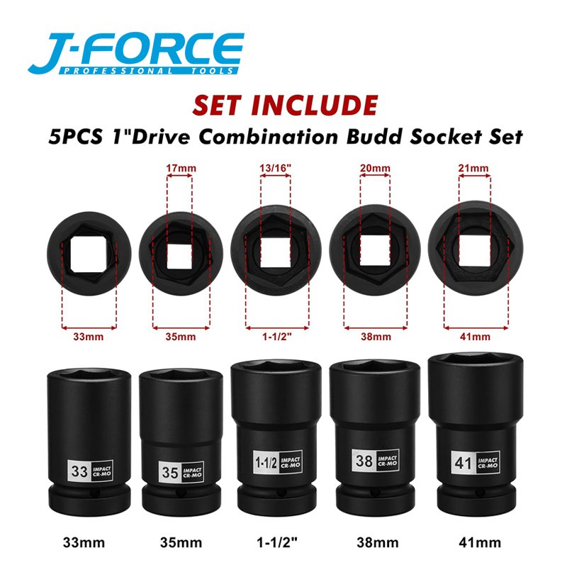 5PCS 1Inch Drive Truck Combination Wheel Nut Deep Impact Socket Set heavy duty impact wrench construction tools and fasteners
