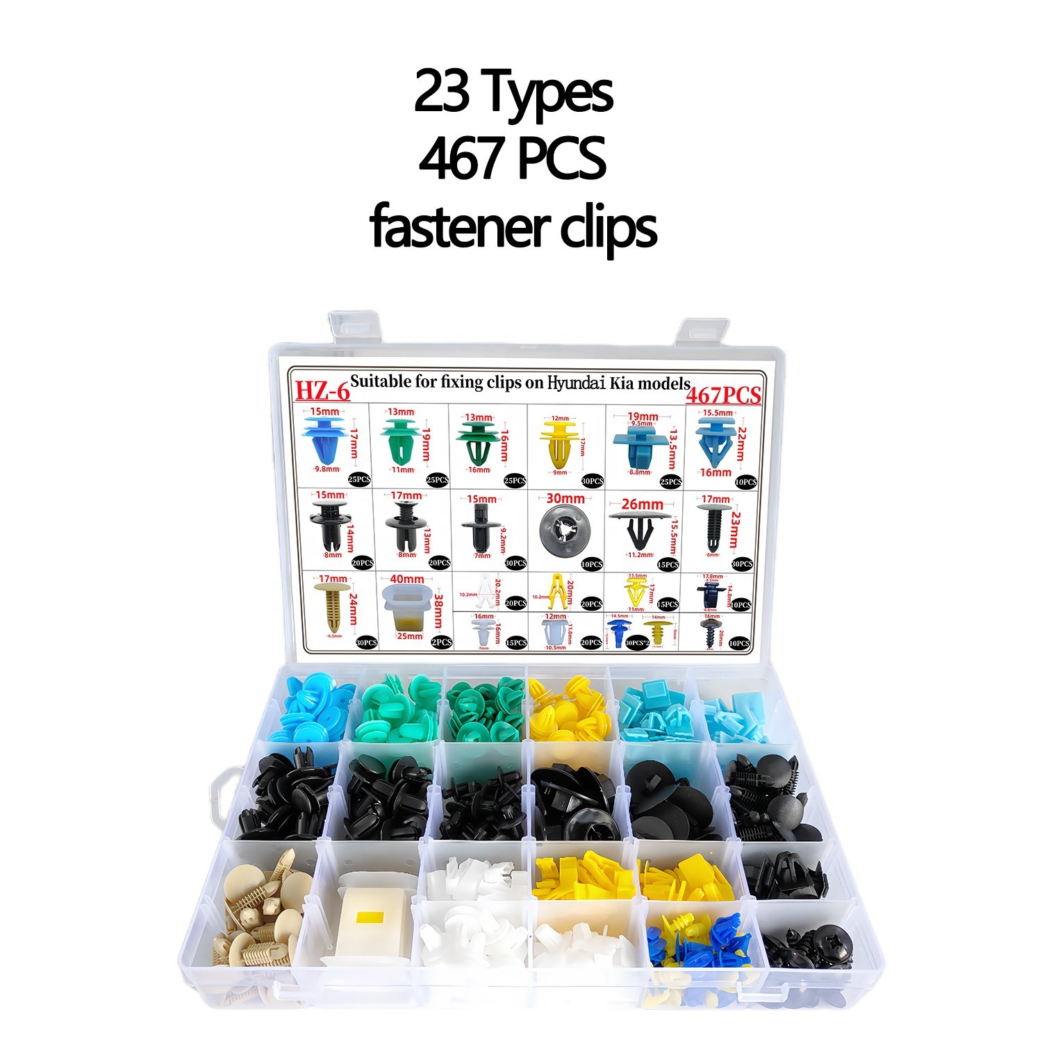 467pcs Body Interior and Exterior Retainer Bumper Rivet Retainer Push Pin Fastener Clips Assortment for Hyundai & Kia