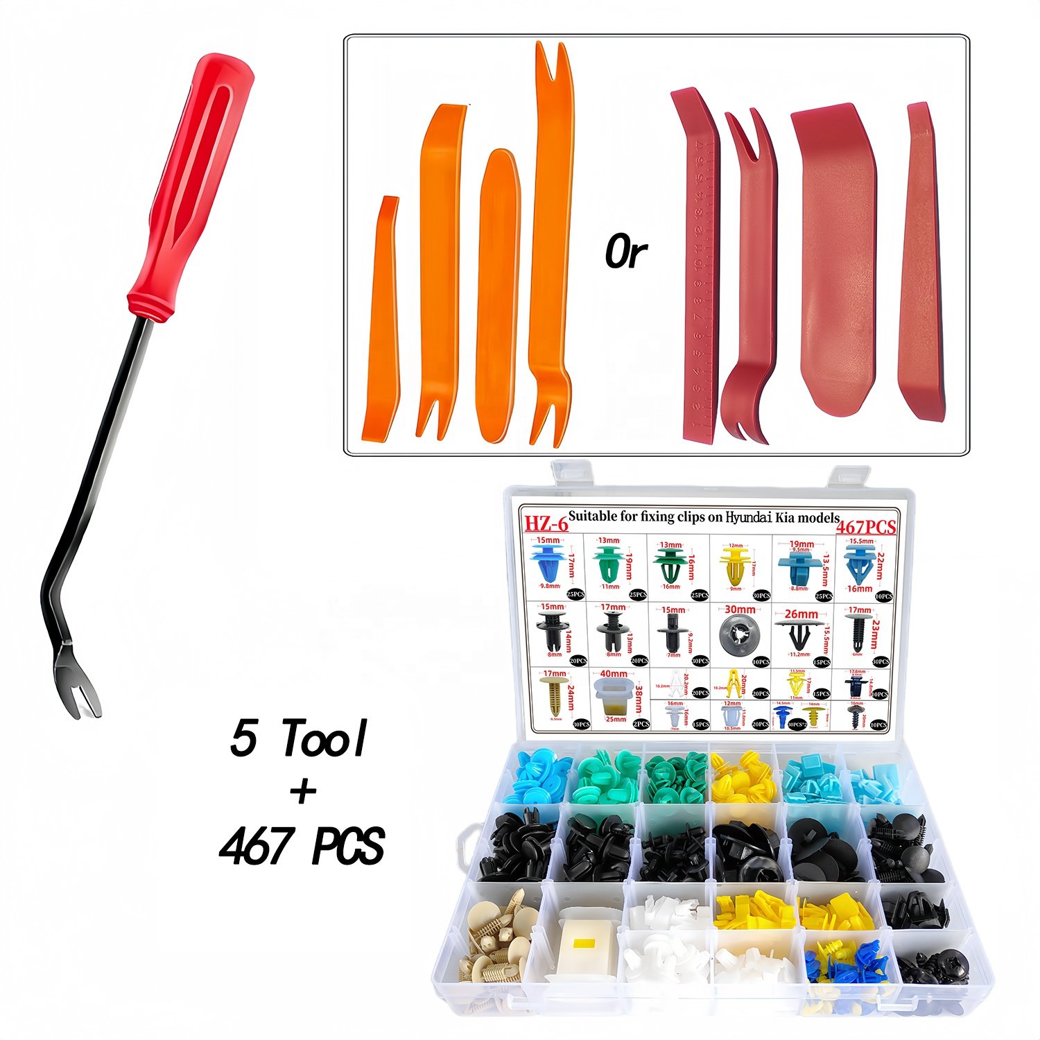 467pcs Body Interior and Exterior Retainer Bumper Rivet Retainer Push Pin Fastener Clips Assortment for Hyundai & Kia