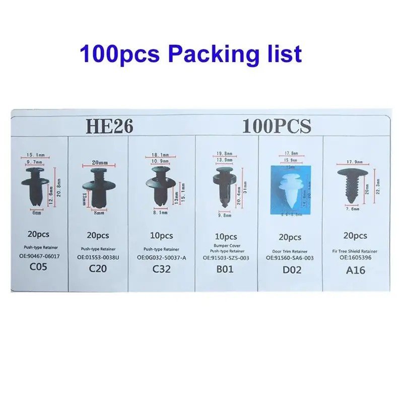 Oem 100pcs Mixed Auto Fastener Clip Push Retainer Plastic Rivet Bumper Fender Fastener