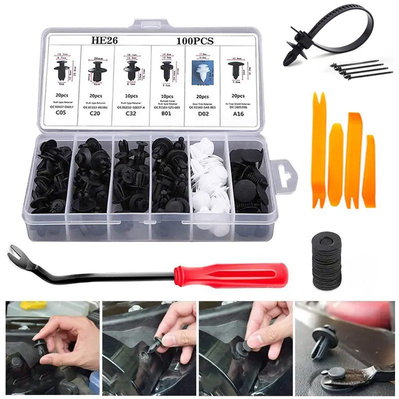 Oem 100pcs Mixed Auto Fastener Clip Push Retainer Plastic Rivet Bumper Fender Fastener