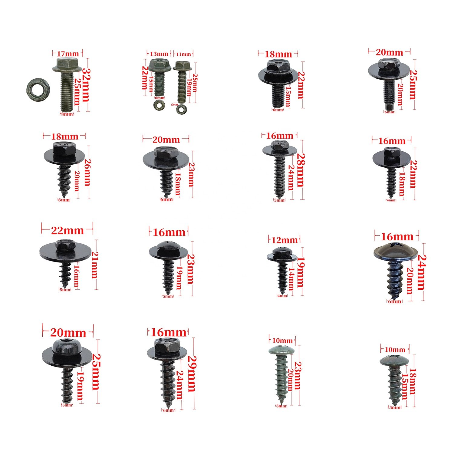 Car Metal Fastener Clip Fender Liner Bumper Cover Screw Bolt Self-Tapping Screw Splint Nut Flange Bolt Set