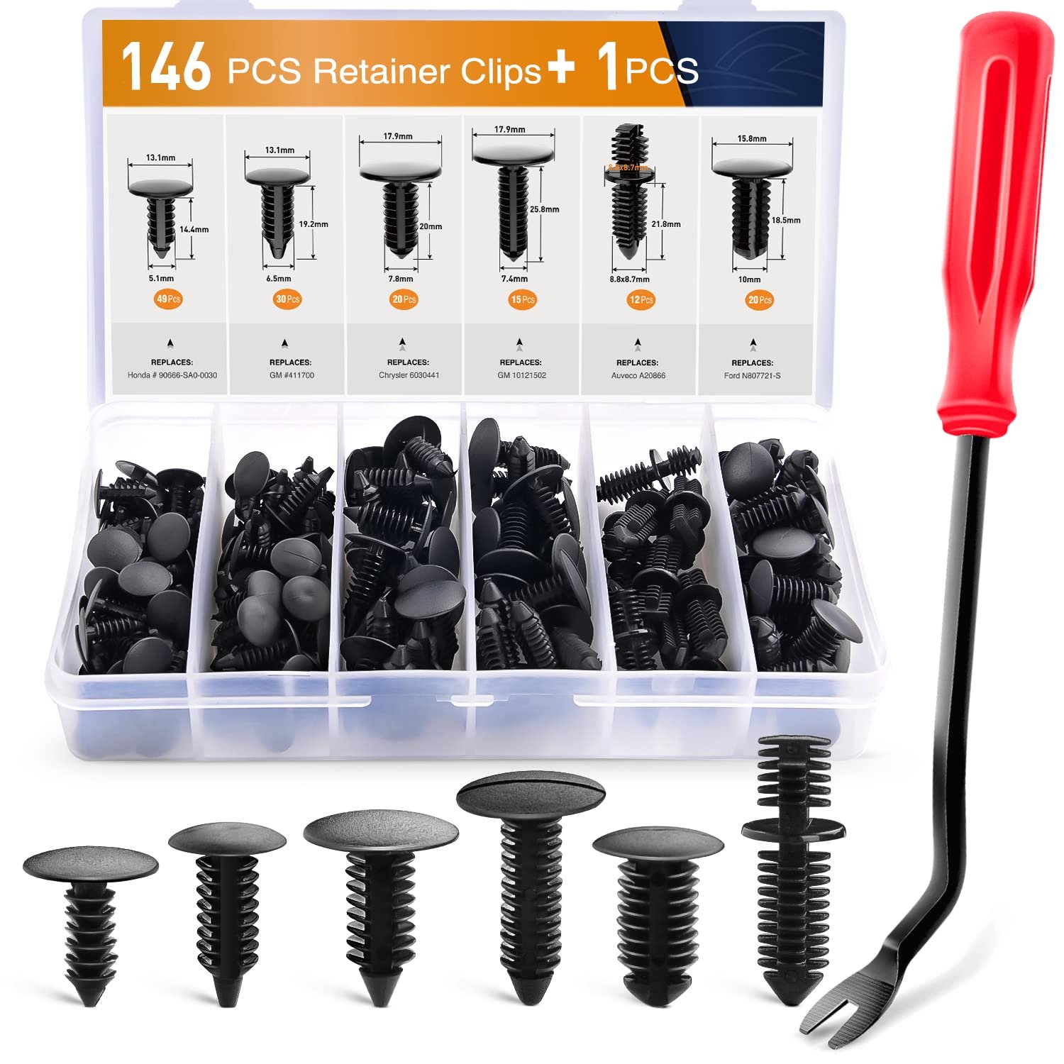 Hot Sell 146PCS Nylon Bumper Shield Retainers Clips Universal Auto Body Shield Retainer Fastener Clip Assortment Bonus Remover