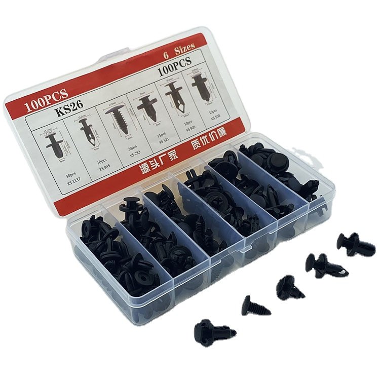 KS26 100pcs/Box Most Popular Sizes Auto Push Pin Rivets Set Plastic Rivets Fasteners Bumper Retainer Car Clips