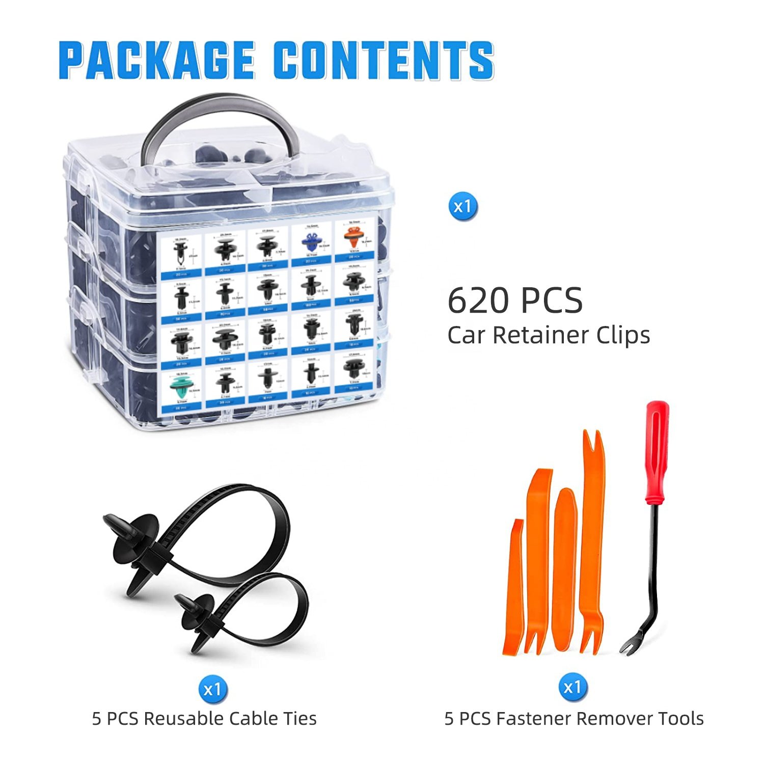QGZ327 630 Pcs Car Retainer Clips Plastic Fasteners Kit Fender Rivets Kits 16 Most Popular Sizes Auto Push Pin