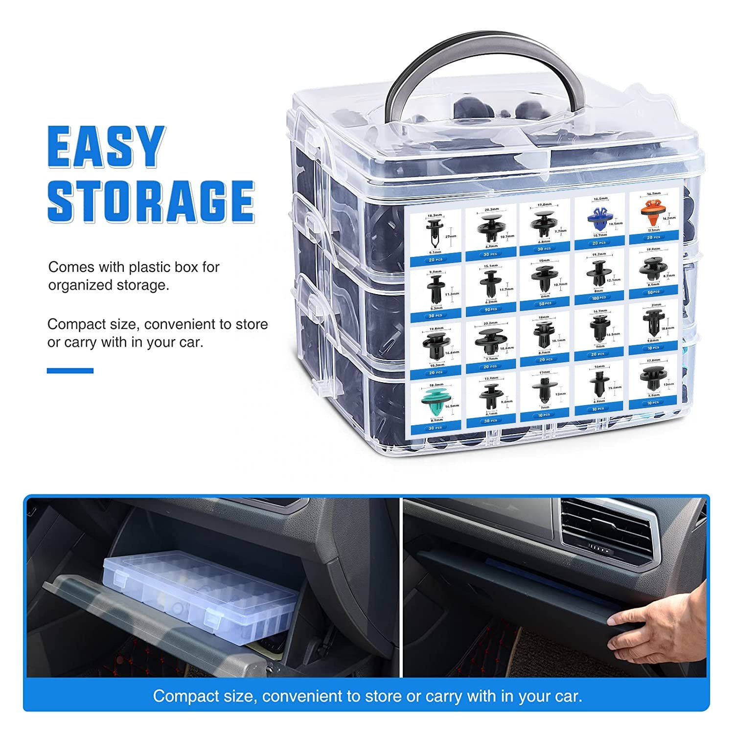 QGZ327 630 Pcs Car Retainer Clips Plastic Fasteners Kit Fender Rivets Kits 16 Most Popular Sizes Auto Push Pin