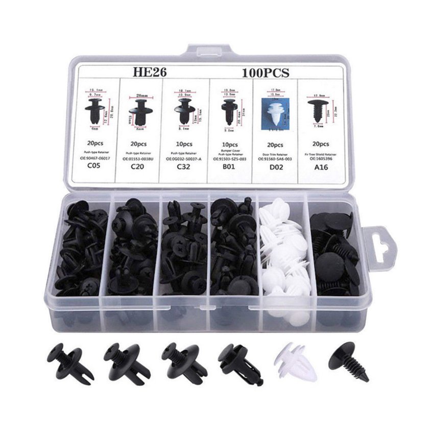 100Pcs Bumper Car Clips Plastic Rivets Fasteners Push Retainer Kit with Sizes Auto Push Pin Rivets Set with Fastener Remover