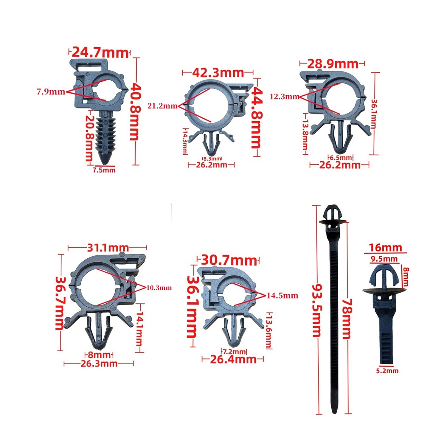60PCS 6Kinds Car Fastener Wire Cable Loom Routing Clip tie strap fastening clip set