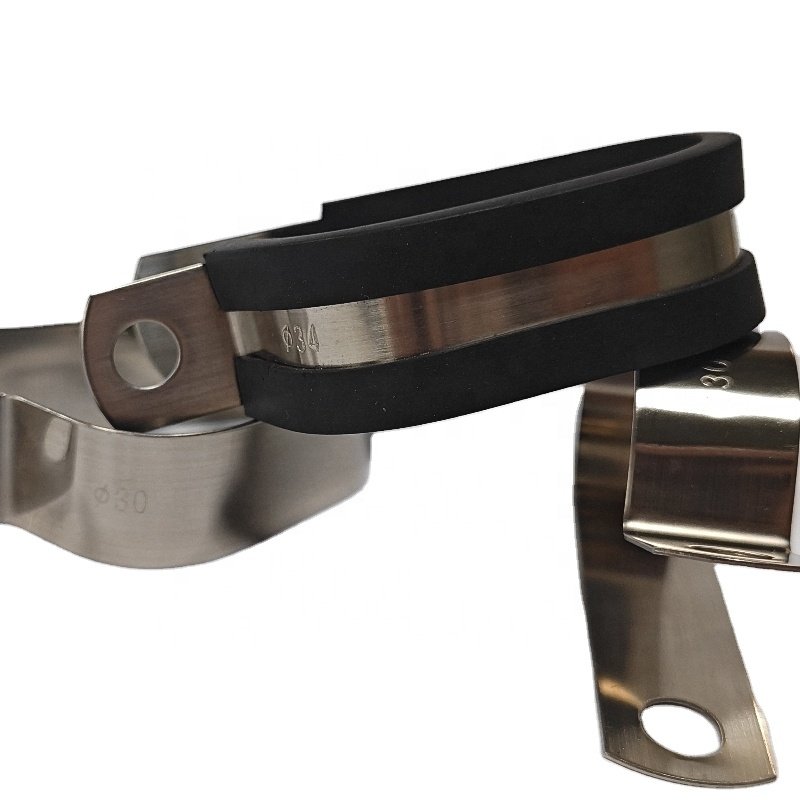 Customized 304SS P Clamps for 2 Hoses Cables Pipes R Type Clip Clamp with Rubber Double P Type Rubber Lined Tube Hose Clamps