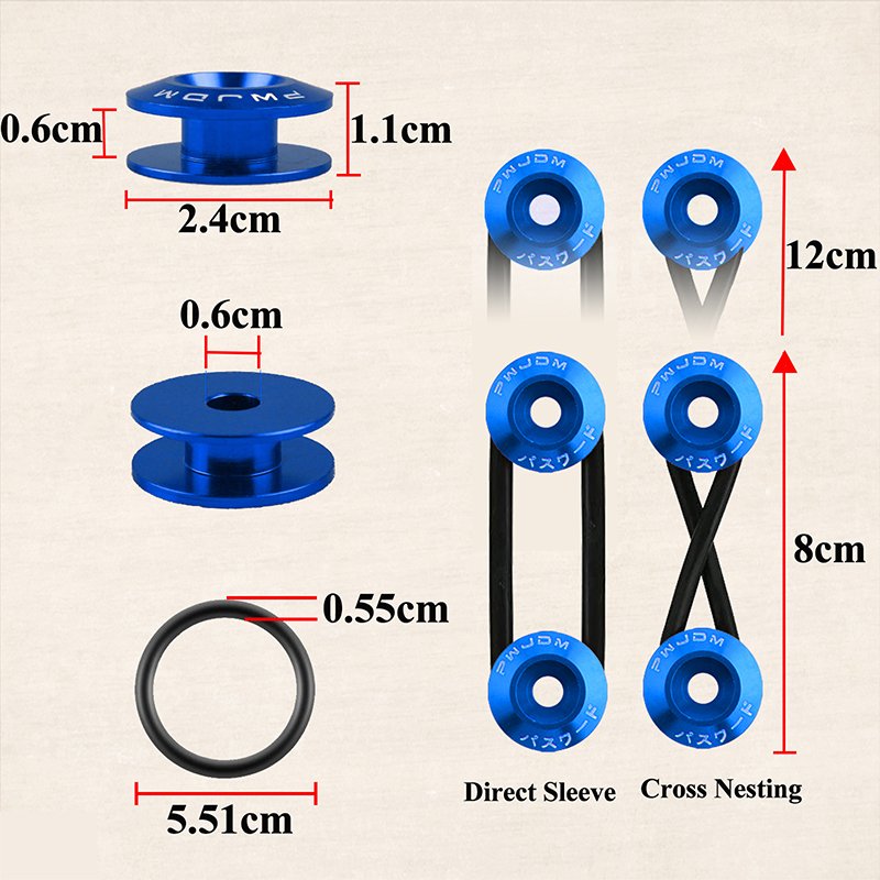 Universal Car JDM Bumper Quick Release Fasteners with Blue Rear Tow Tow Strap Personalized Chinese Slogan Front Rear Tow Hooks