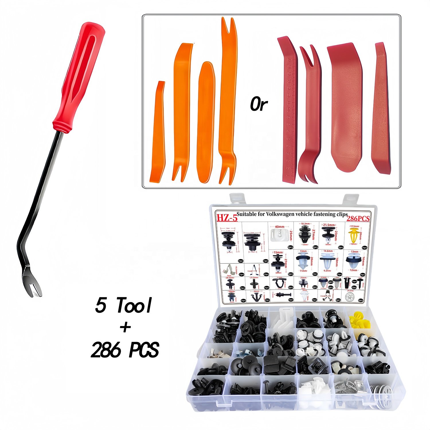 286pcs mixed clip fastener car body push retainer clips plastic rivet fastener kit auto fender bumper for VW