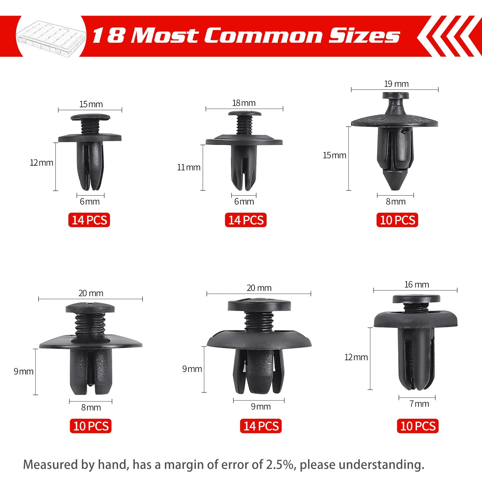 QGZ131 191PCS Automotive Retainer Clips with Fastener Remover 18 Most Popular Sizes Nylon Car Clips Fasteners for Toyota Honda