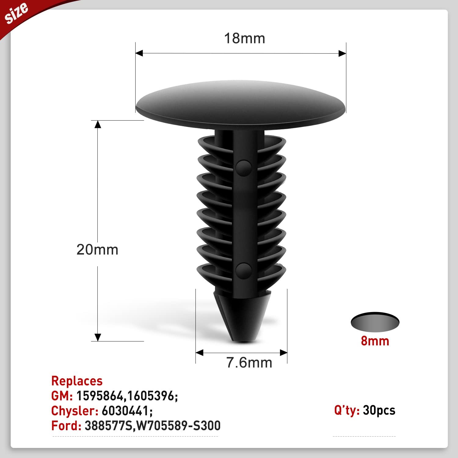 Car Accessories Car Plastic Fasteners Door Panel Trim Fender Clip Push Type Black Auto Retainers Clips