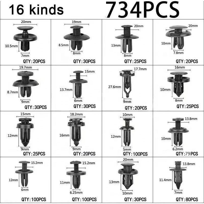 780pcs Auto Body Repair Kit OEM Plastic Black Full Set Trim Assortment Push Type Car Door Panel Removal Tools Fasteners Nylon