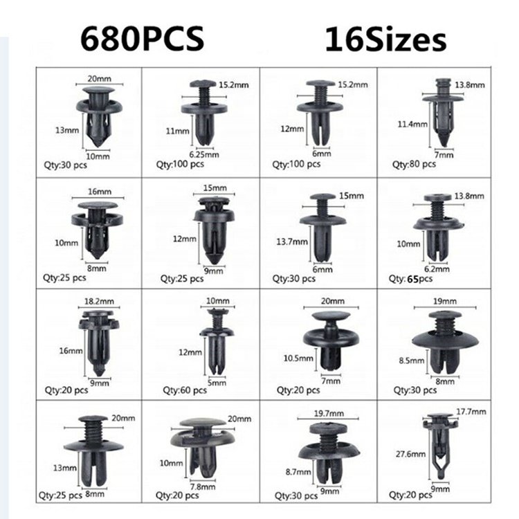 675 pcs convenient removal tool Push In Type Plastic Rivets Fasteners Bumper Rivet Universal Auto Fastener Clips set
