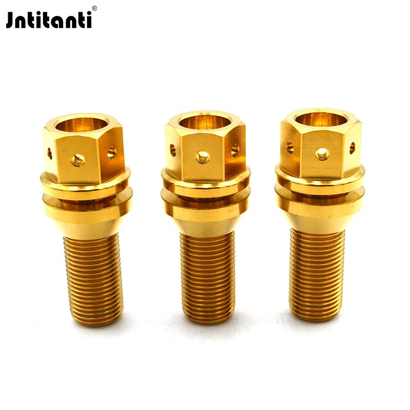 HRmin Gold Color 17mm Drilled Hex Floating Cone Seat Gr.5 Titanium Ti-6Al-4V Automobile Vehicle Car Wheel Bolts M14x1.25x28mm