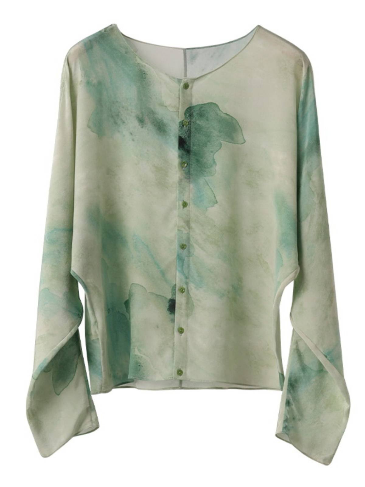 Counter withdrawn from the tail single big -name women's silk ink printing and dyeing loose niche niche sleeve cardigan shirt