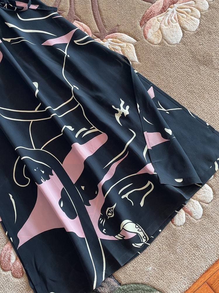 Shuanglian Lian Dress Printing Real Silk Dress Female Slim Slim and Aklore Collar Silk Sleeveless Sleeve Skirt