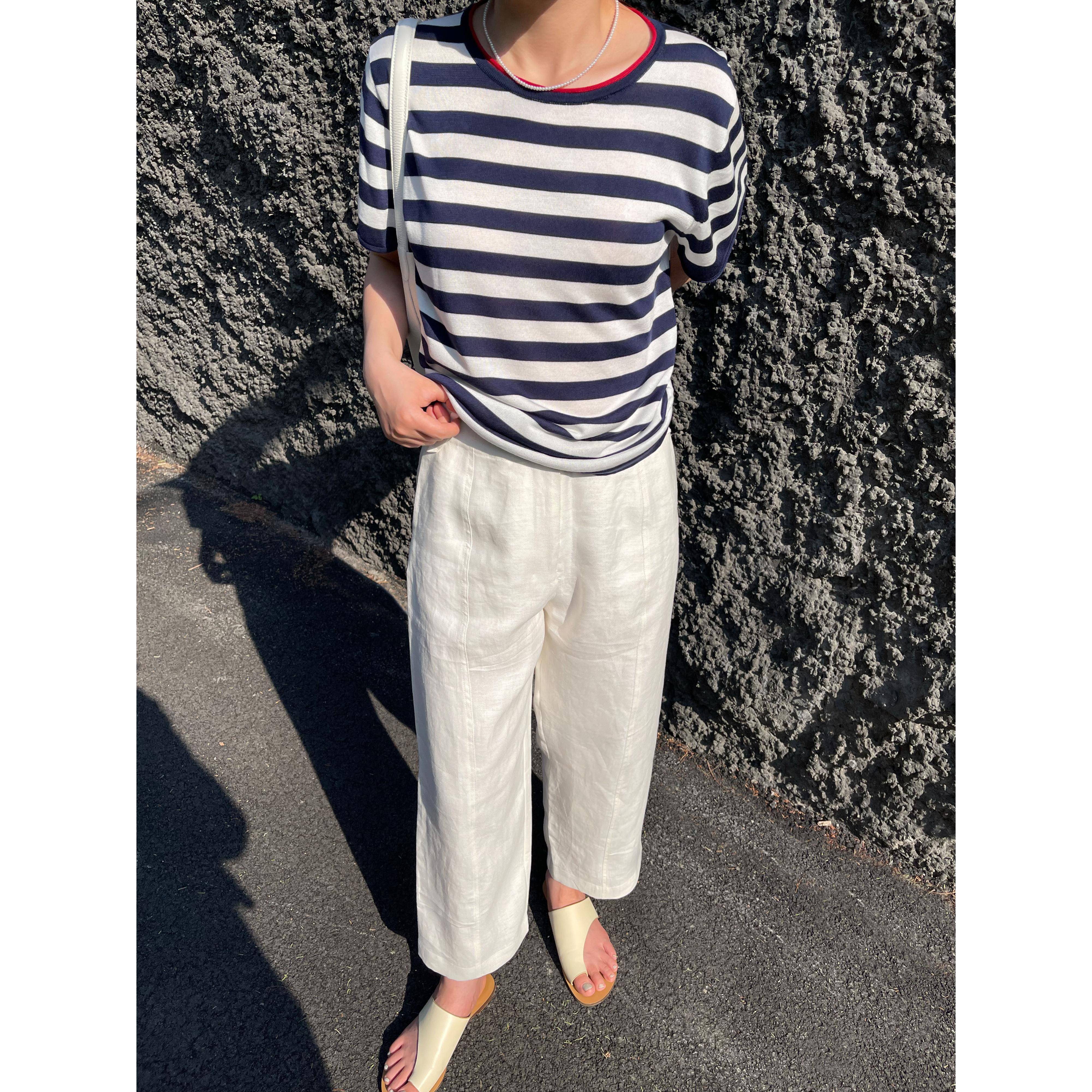 Brand discount ~~ Mall counter export women's silk high -waisted straight straight leisure casual cropped pants