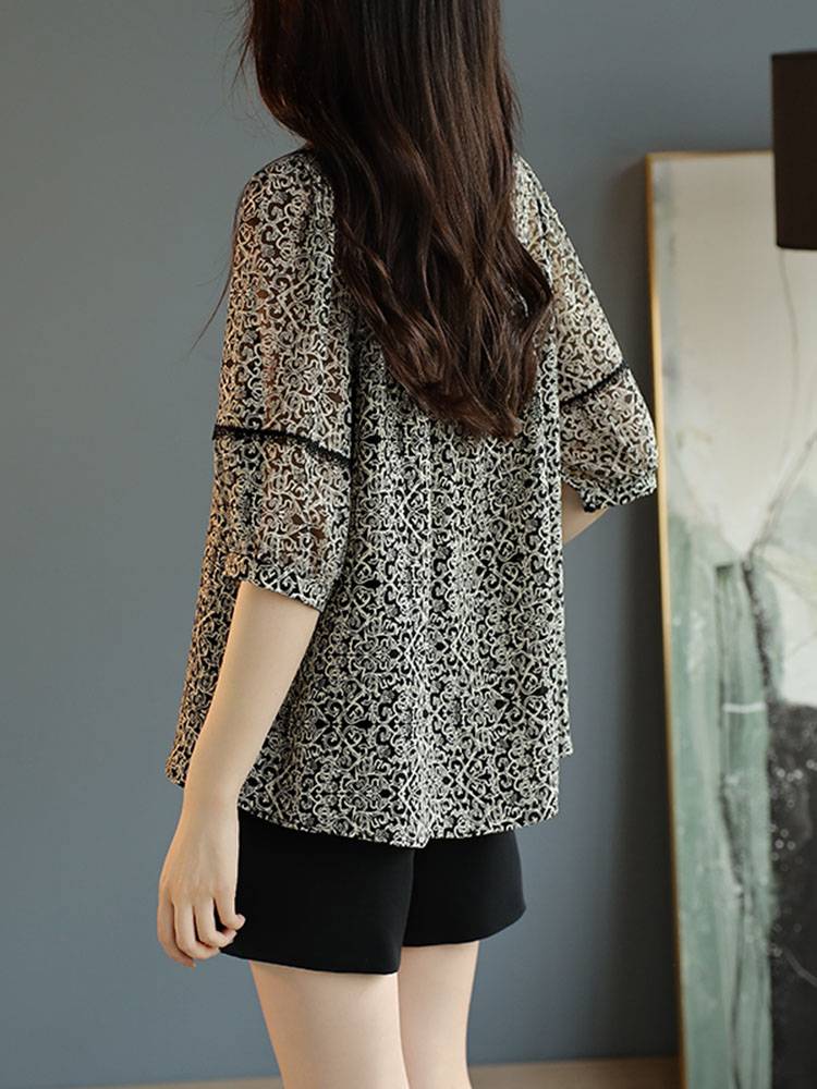 Outlet Counter withdrawing the clearance of the clearance, the remaining single -tailed women's lace lace stitching five -sleeved chiffon shirt summer