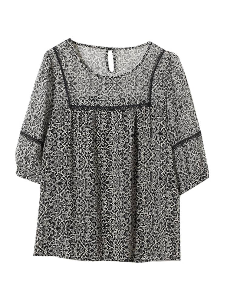 Outlet Counter withdrawing the clearance of the clearance, the remaining single -tailed women's lace lace stitching five -sleeved chiffon shirt summer