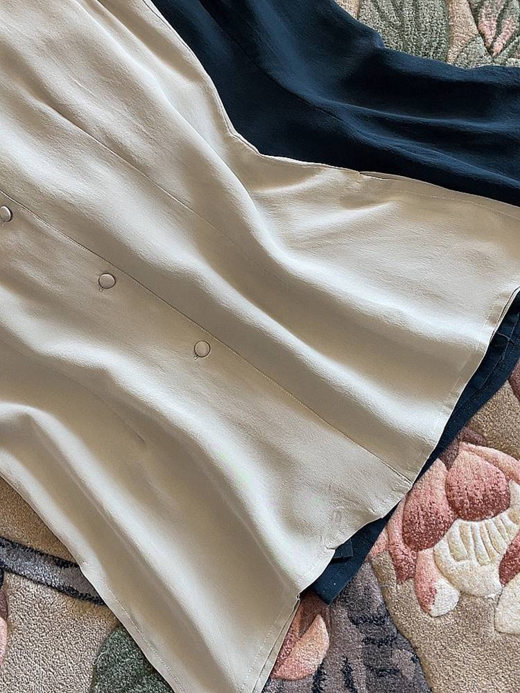 2024 Summer double%100%mulberry silk shirt female pure color silk shirt sleeveless temperament wild top
