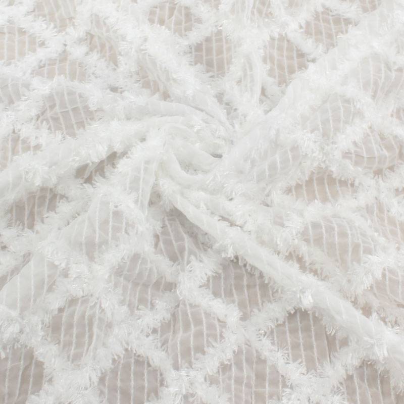 Rice white three -dimensional tirled diamonds, rodent striped fabric original clothing and dress cheongsam dress fabric