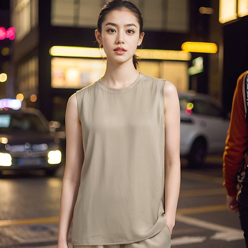 The shopkeeper's confidence is recommended, and it is comfortable. Yamamoto Heavy Gongsha washed 100%silk -saving satin sleeveless T women