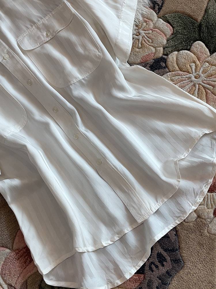 Double Joe satin silk short -sleeved shirt middle -aged large -size summer thin loose top shirt summer clothes white shirt man
