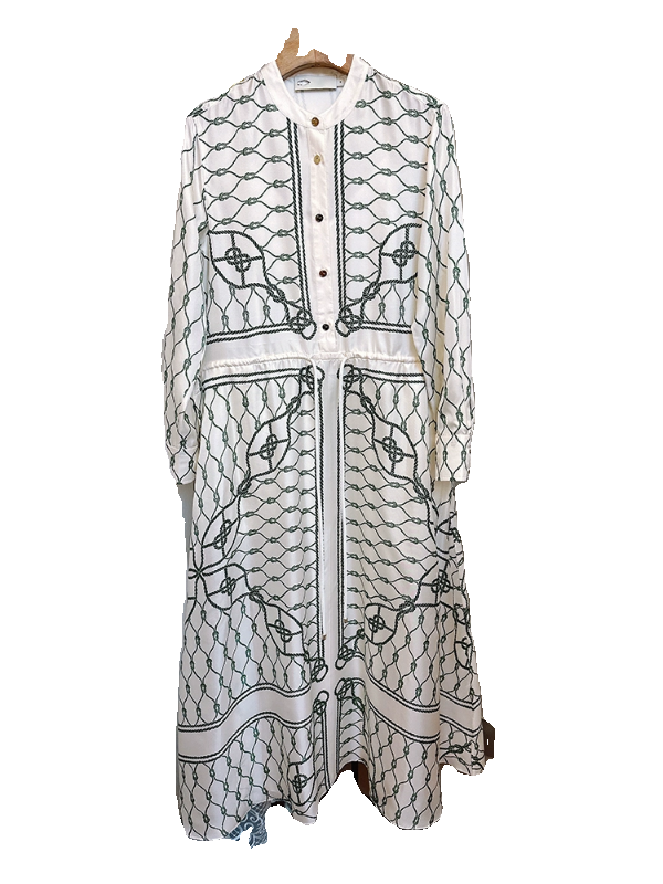 TB light luxury cow goods 100%mulberry silk real silk intellectual temperament two -piece set of print printing silk shirt dress