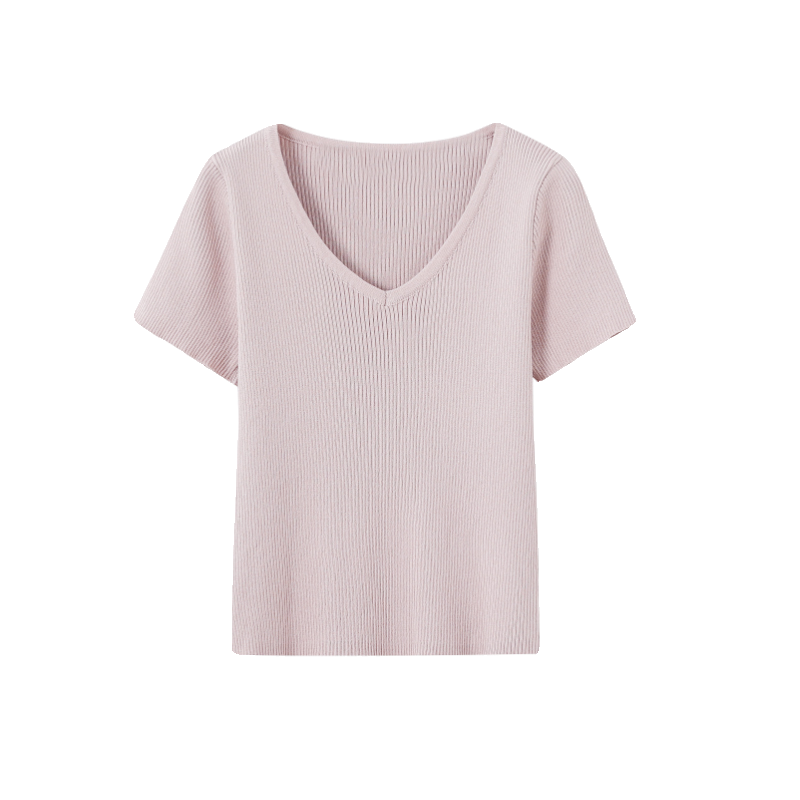 Jennie Jin Zhinan Shen Na's same slim -fitting thin V -neck knitted short -sleeved T -shirt women's top summer autumn new style