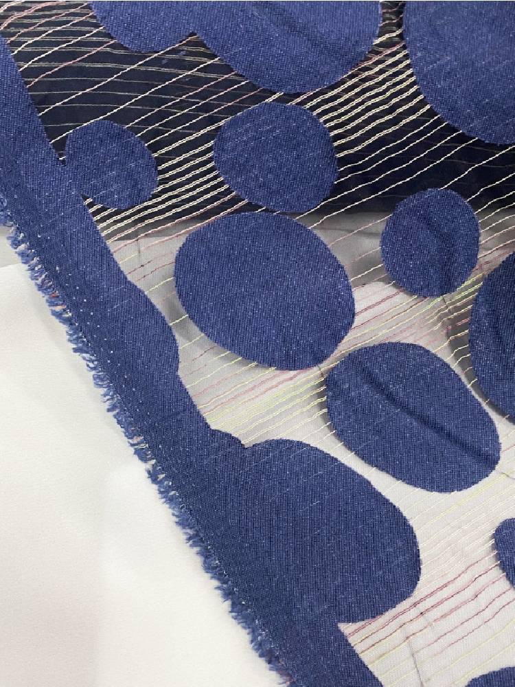 Denim blue stripe circle ripple dot computer embroidered gauze embroidered night dress suspender skirt fashion fabric