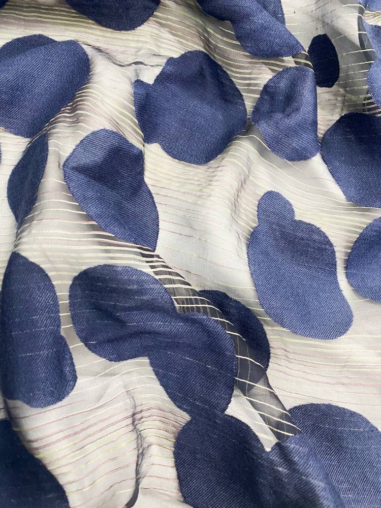 Denim blue stripe circle ripple dot computer embroidered gauze embroidered night dress suspender skirt fashion fabric