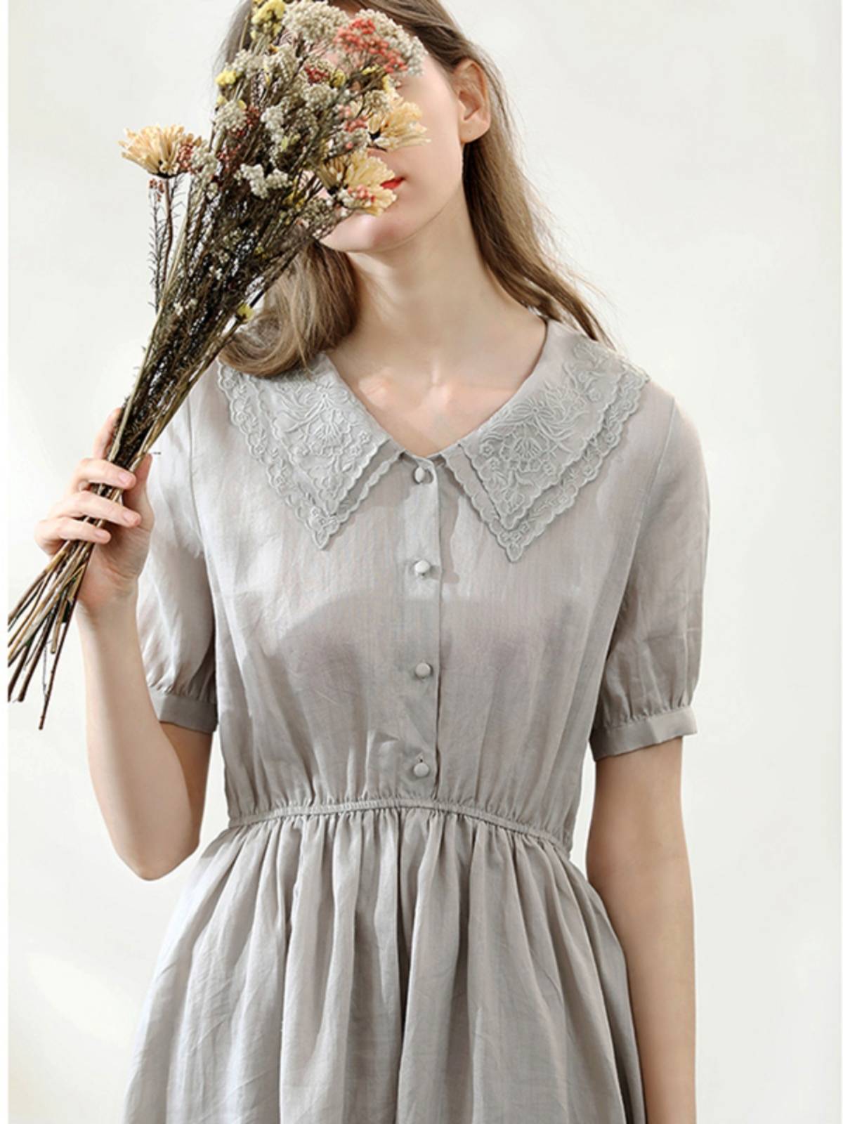 100%ramy embroidery exported to Europe and the United States original single OL intellectual elegant court wind embroidery dress in the long skirt