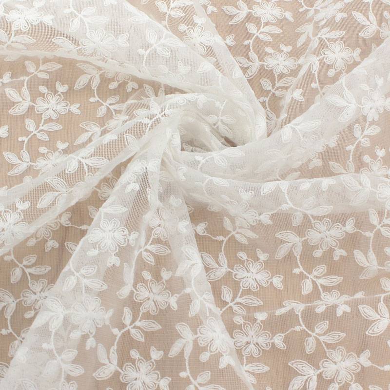 Rice white full embroidered flower net gauze dress cheongsam skirt screen window screen DIY handmade fabric