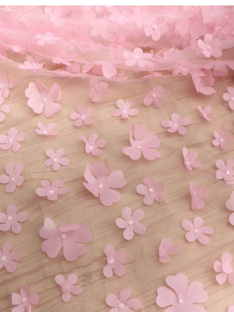 Korean single pink stereo embroidery petal petal mesh, clothing clothing small dress, dress, children's clothing fabric